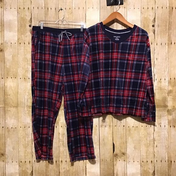 Nautica Velour Plaid Pajama Pants Set L - Picture 1 of 10